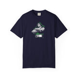 Black t-shirt with white text 'I'm either golfing or thinking about it' on a white background