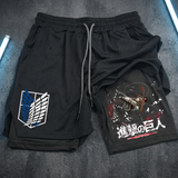 Attack on Titan 2-in-1 Gym Shorts Running Wear performance shorts - The Eezee Shop
