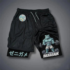 2026 Pokémon Japanese Anime Bulbasaur Peripheral Double Shorts Pokémon Summer Men's Fashion Breathable Sports Pants Performance shorts - The Eezee Shop