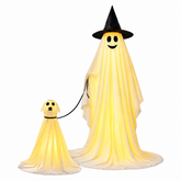 Halloween Ghost Decorations Outdoor, Fifty-Five Inch Witch Hat Ghost & Twenty-Three Inch Dog Ghost on Leash, Two-Piece Lighted Set with Warm White LED, Eight Modes & Timer for Yard, Lawn, Porch & Party Halloween Ghost Decoration - The Eezee Shop