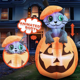 5ft Animated Kitty Cat on Pumpkin Inflatable | Halloween Yard Decor Outdoor Halloween Decorations - The Eezee Shop