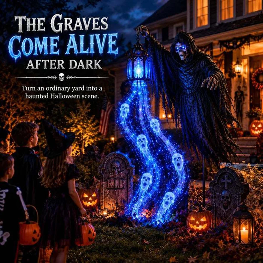 Soul Harvester Solar Stake Light | Animated Blue Ghost Garden Light Halloween Lights - The Eezee Shop