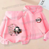 Girls Nezuko Zip-Up Jacket | Kids Demon Slayer Hooded Top Jackets - The Eezee Shop