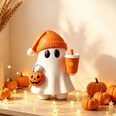 Ghost with Pumpkin Bucket Figurine | Cute Resin Halloween Decor Halloween Figurines - The Eezee Shop