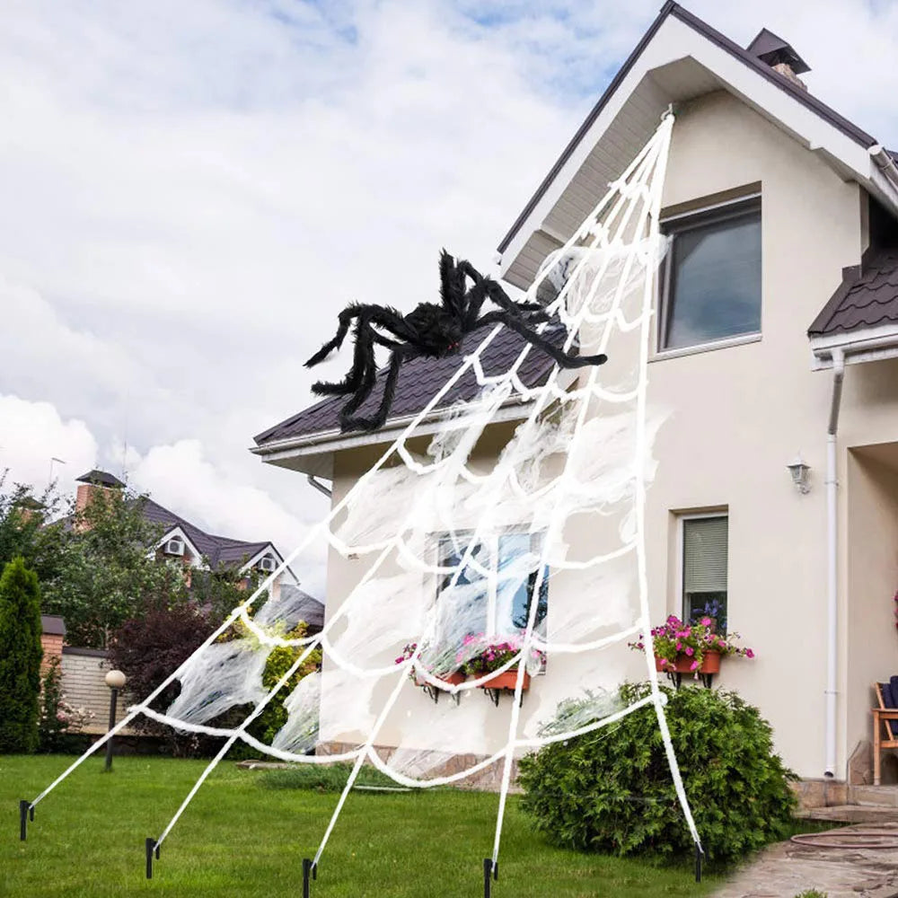 Plush Triangle Spider Web 5m | Haunted House Outdoor Decor Outdoor Halloween Decorations - The Eezee Shop