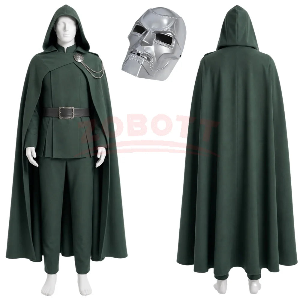Doctor Doom Costume with Mask | Green Hooded Cloak, Coat & Pants Cosplay Costumes - The Eezee Shop