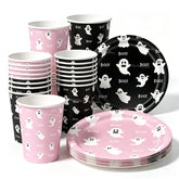 Pink & Black Ghost Party Tableware Set | Girls Halloween Party Party Supplies - The Eezee Shop