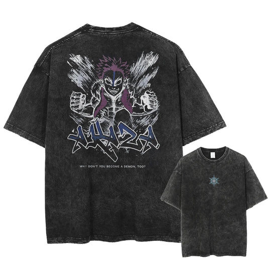 Demon Slayer Summer Washed Vintage T Shirts Man Anime Print Harajuku O-Neck Oversized Short Sleeved Tees Unisex Streetwear Tops Anime Tshirts - The Eezee Shop