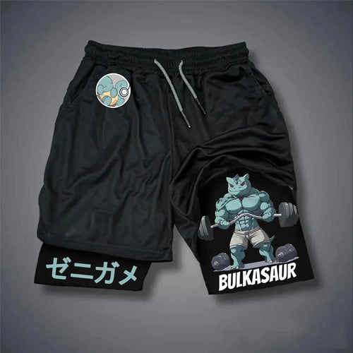 2026 Pokémon Japanese Anime Bulbasaur Peripheral Double Shorts Pokémon Summer Men's Fashion Breathable Sports Pants Performance shorts - The Eezee Shop