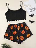 Pumpkin Print Cami & Shorts Pajama Set | Women's Halloween Sleepwear Pajamas & Loungewear - The Eezee Shop