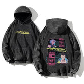 Cyberpunk Edgerunners Washed Hoodie | Cotton Graphic Pullover Hoodies & Sweatshirts - The Eezee Shop