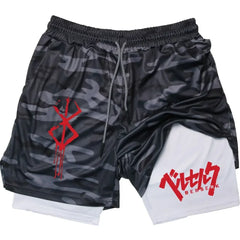 Guts Berserk 2-in-1 Compression Gym Shorts Men's Active Athletic Anime Streetwear Performance shorts - The Eezee Shop
