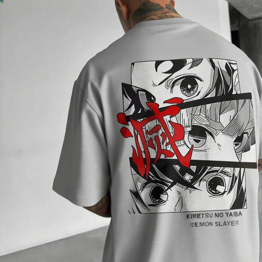 Oversized Men's T-shirt Demon Slayer Anime Print Summer Trendy Women Short Sleeve Graphic Tee Streetwear Casual Tops Y2K Clothes Anime Tshirts - The Eezee Shop