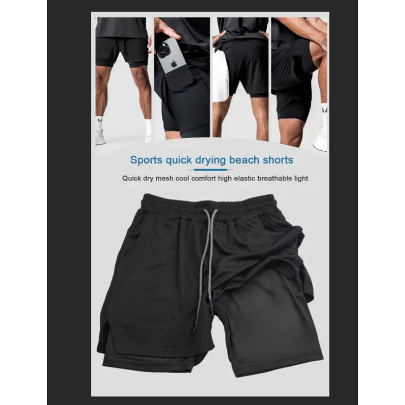 Dragon Ball Hot Blood Anime Peripheral Double-layer Shorts 2026 Men's Comfortable and Breathable Sports Five-point Pants Performance shorts - The Eezee Shop