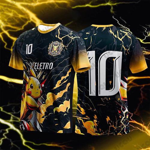 2026 New Arriavl Football Jersey Pokémon Pikachu 10 Print Men's T-shirt Summer Quick Dry Cosplay Tees Sports Children/adult Tops Anime Tshirts - The Eezee Shop