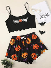 Pumpkin Print Cami & Shorts Pajama Set | Women's Halloween Sleepwear Pajamas & Loungewear - The Eezee Shop