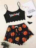 Pumpkin Print Cami & Shorts Pajama Set | Women's Halloween Sleepwear Pajamas & Loungewear - The Eezee Shop