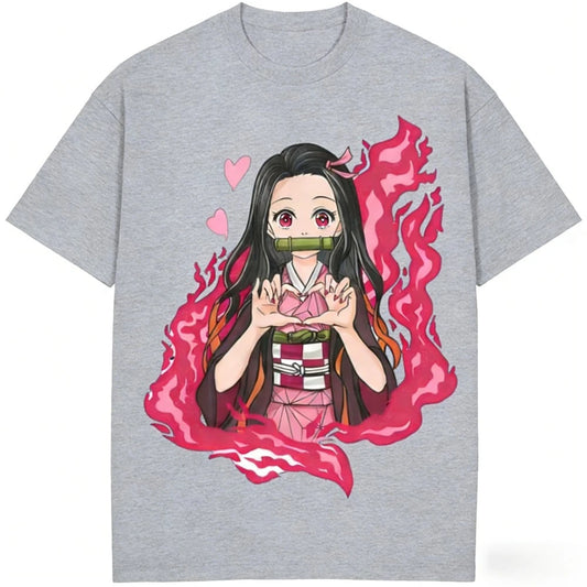Demon Slayer Nezuko Kamado Pure Cotton T-shirt 2026 Summer New Anime Printed Loose Casual Parent Child Short Sleeve Top Anime Tshirts - The Eezee Shop