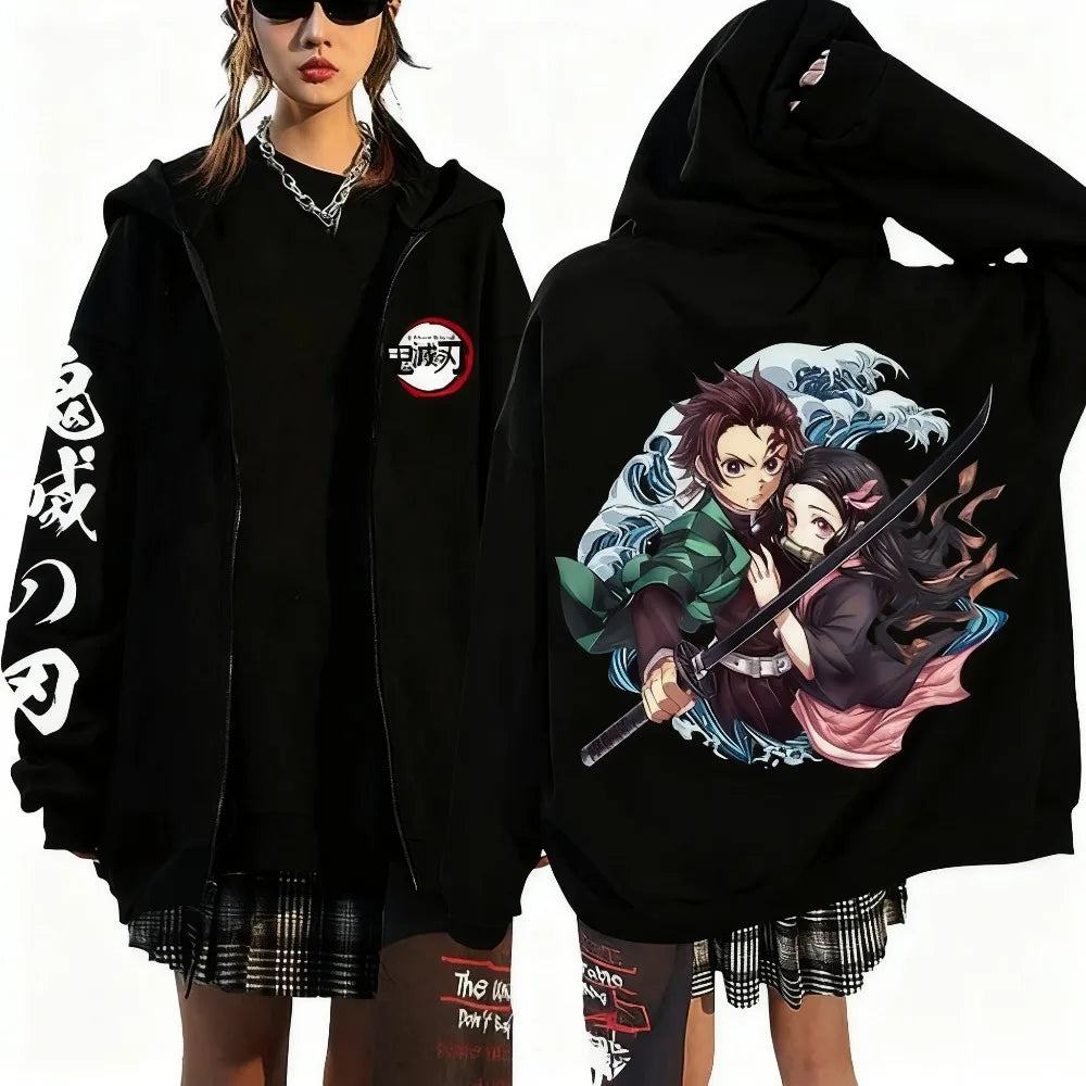 Demon Slayer Oversized Zip Hoodie | Unisex Anime Jacket Hoodies & Sweatshirts - The Eezee Shop