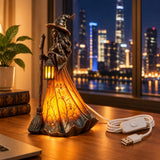 Witch Lantern Resin Night Light | Gothic Halloween Lamp with Broom Lamps & Night Lights - The Eezee Shop