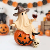 Funny Ghost with Wine Glass Statue | Spooky Halloween Desk Decor Halloween Figurines - The Eezee Shop