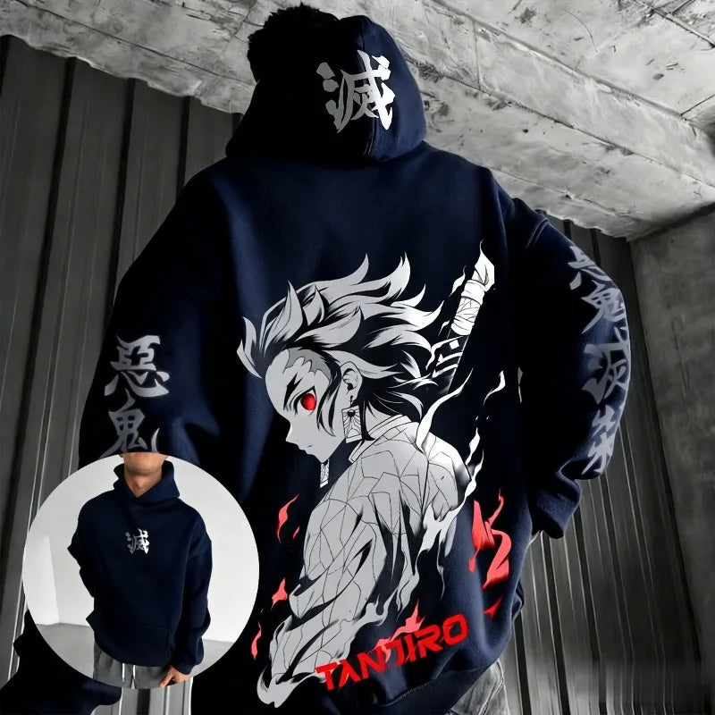 Tanjiro Oversized Cotton Hoodie | Demon Slayer Graphic Pullover Hoodies & Sweatshirts - The Eezee Shop