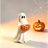 Ghost with Pumpkin Candy Dish | Resin Halloween Tiered Tray Decor Halloween Figurines - The Eezee Shop