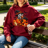 Vintage Skeleton Coffee Hoodie | Black Cat Pumpkin Unisex Pullover Hoodies & Sweatshirts - The Eezee Shop