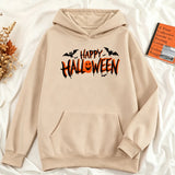 Happy Halloween Pumpkin Bat Hoodie | Women's Beige Pullover Hoodies & Sweatshirts - The Eezee Shop