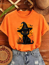 Black Cat Witch Hat T-Shirt | Women's Full Moon Halloween Tee Graphic Tees - The Eezee Shop