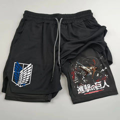 Attack on Titan 2-in-1 Sports Shorts – Anime Gym & Running Wear performance shorts - The Eezee Shop