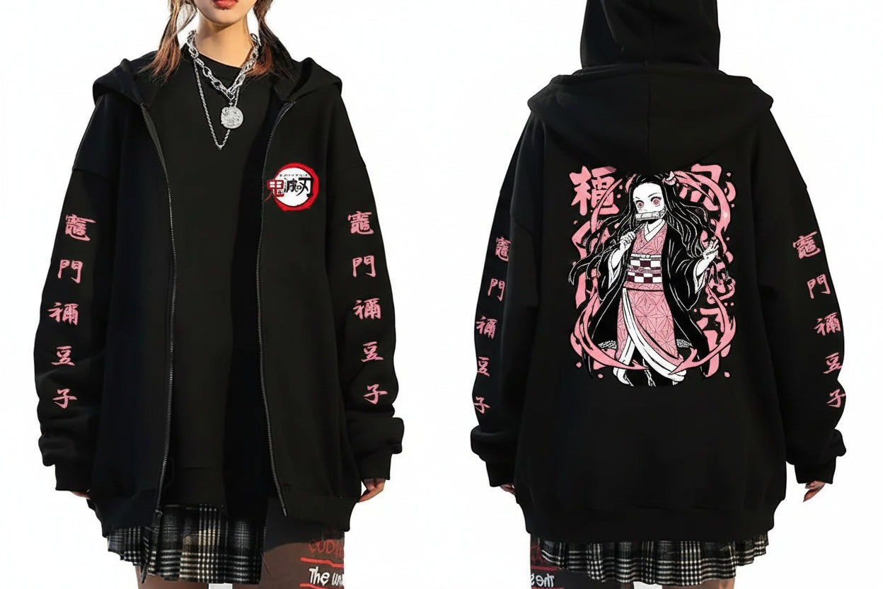 Nezuko Kamado Demon Slayer Zip-Up Hoodie Hoodies Series - The Eezee Shop