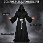 Medieval Monk Robe Costume | 4-Piece Hooded Cloak Set Halloween Costumes - The Eezee Shop