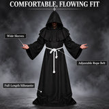 Medieval Monk Robe Costume | 4-Piece Hooded Cloak Set Halloween Costumes - The Eezee Shop