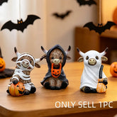 Halloween Highland Cow Resin Ornament | Cute Vintage Desk Decor Halloween Figurines - The Eezee Shop