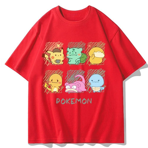 Pokémon Joint Short-sleeved T-shirt for Men and Women in Summer Up To Duck Pikachu Pure Cotton Clothes Pokémon Short-sleeved Top Anime Tshirts - The Eezee Shop
