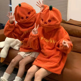Embroidered Pumpkin Lamb Fleece Hoodie | Oversized Couples Pullover Hoodies & Sweatshirts - The Eezee Shop