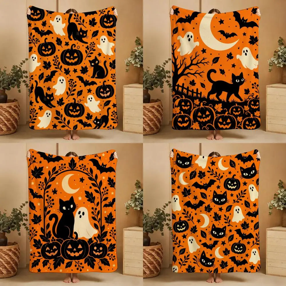 Black Cat Halloween Flannel Throw | Ultra-Soft Plush Blanket Throw Blankets - The Eezee Shop