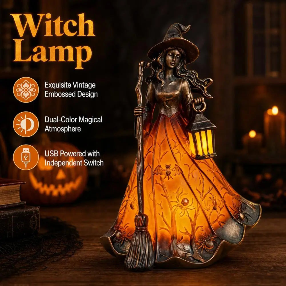 Retro Witch Statue Lamp with Lantern | USB Halloween Table Light Lamps & Night Lights - The Eezee Shop