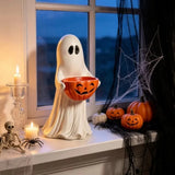 Ghost with Pumpkin Candy Dish | Resin Halloween Tiered Tray Decor Halloween Figurines - The Eezee Shop