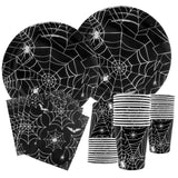 Spider Web Halloween Tableware Set | Black Plates, Cups & Napkins Party Supplies - The Eezee Shop