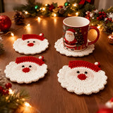 Crochet Santa Claus Coasters | Handmade Holiday Drink Coasters Party Supplies - The Eezee Shop
