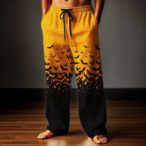 Men's Bat Print Wide-Leg Pants | Halloween Drawstring Trousers Joggers & Pants - The Eezee Shop