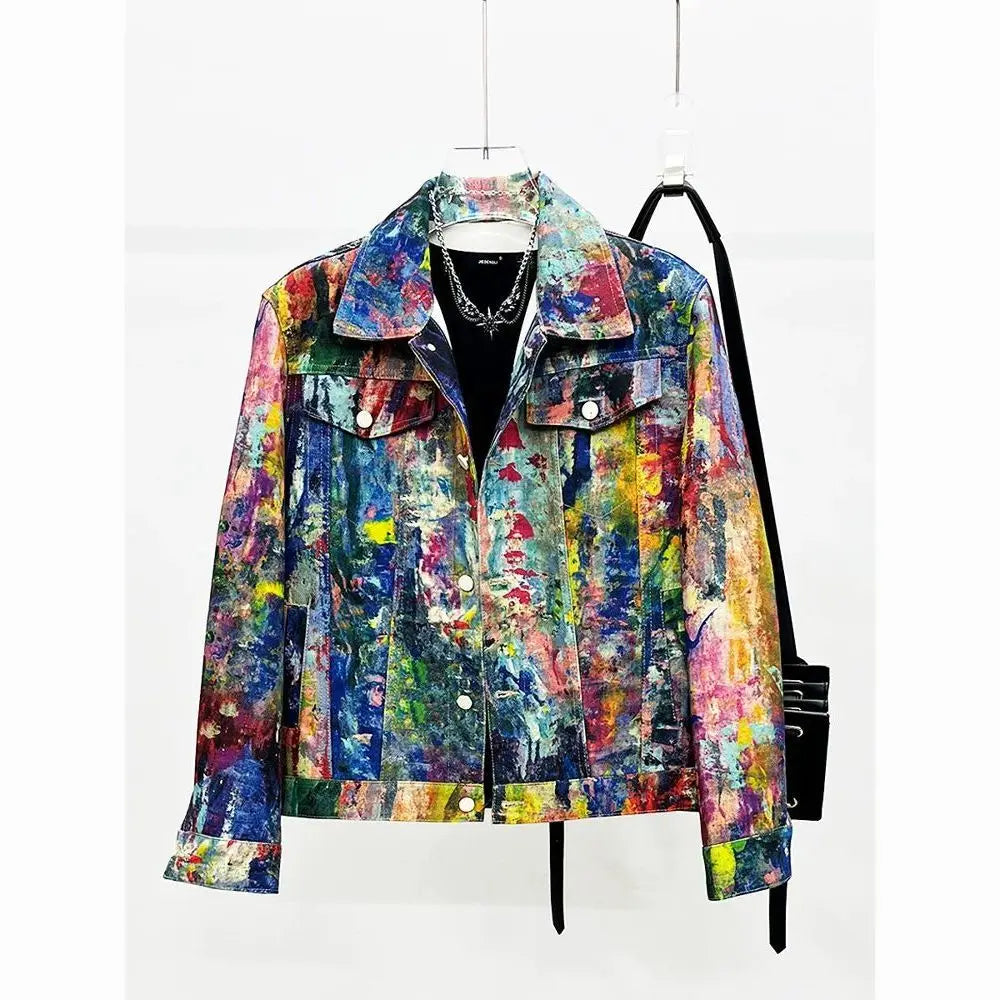 Y2K Graffiti Print Denim Jacket | Unisex Loose Streetwear Jackets - The Eezee Shop