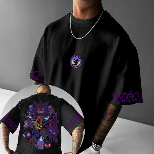 Pokémon Co-branded Plus Size T-shirt 2026 Summer Men's New Gengar Anime Printed Casual Loose Harajuku Versatile Parent-child Top Anime Tshirts - The Eezee Shop