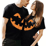 Pumpkin Face Matching Couple T-Shirt | Halloween Couples Tee Graphic Tees - The Eezee Shop