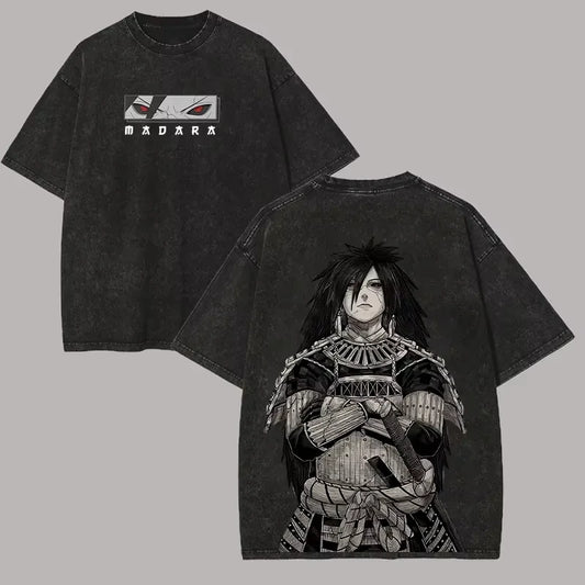 Madara Uchiha Acid Wash Sharingan Back Print Tee Naruto Anime Streetwear for Men & Women Anime Tshirts - The Eezee Shop