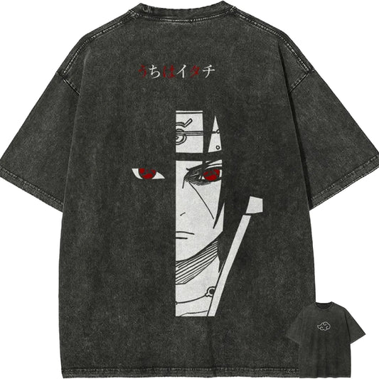 Naruto Itachi Uchiha T Shirt Sharingan Eye Vintage Acid Wash Streetwear Oversized Retro Anime Graphic Cotton Men Tees Top Anime Tshirts - The Eezee Shop