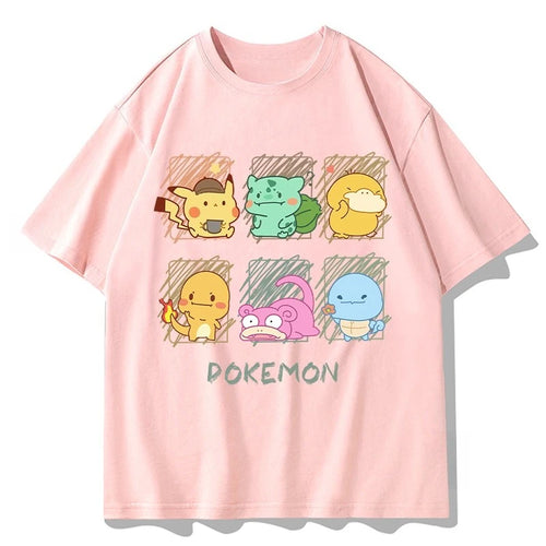 Pokémon Joint Short-sleeved T-shirt for Men and Women in Summer Up To Duck Pikachu Pure Cotton Clothes Pokémon Short-sleeved Top Anime Tshirts - The Eezee Shop