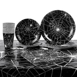 Spider Web Halloween Tableware Set | Black Plates, Cups & Napkins Party Supplies - The Eezee Shop